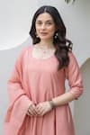 ASRUMO_Peach Chanderi Embroidery Round Neck Blush Anarkali Set _at_Aza_Fashions