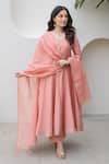 Buy_ASRUMO_Peach Chanderi Embroidery Round Neck Blush Anarkali Set 