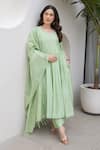 Buy_ASRUMO_Green Chanderi Embroidery Round Neck Pista Anarkali Set _Online_at_Aza_Fashions