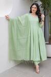 ASRUMO_Green Chanderi Embroidery Round Neck Pista Anarkali Set _at_Aza_Fashions