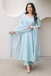 Shop_ASRUMO_Blue Chanderi Embroidery Round Neck Powder Anarkali Set _Online_at_Aza_Fashions
