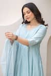 Buy_ASRUMO_Blue Chanderi Embroidery Round Neck Powder Anarkali Set 
