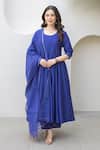 Buy_ASRUMO_Blue Chanderi Embroidery Round Neck Royal Anarkali Set _Online_at_Aza_Fashions