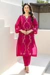 Buy_ASRUMO_Magenta Chanderi Sequins V-neck Rani Bagh Embroidered Co-ord Set _at_Aza_Fashions