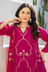 Buy_ASRUMO_Magenta Chanderi Sequins V-neck Rani Bagh Embroidered Co-ord Set 