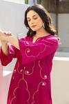 Shop_ASRUMO_Magenta Chanderi Sequins V-neck Rani Bagh Embroidered Co-ord Set 