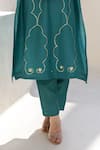 ASRUMO_Green Chanderi Embroidery Split V-neck Teal Noor Co-ord Set _Online_at_Aza_Fashions