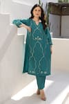 Buy_ASRUMO_Green Chanderi Embroidery Split V-neck Teal Noor Co-ord Set _Online_at_Aza_Fashions