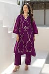 Buy_ASRUMO_Purple Chanderi Embroidery V-neck Royal Plum Co-ord Set _at_Aza_Fashions