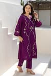 Buy_ASRUMO_Purple Chanderi Embroidery V-neck Royal Plum Co-ord Set _Online_at_Aza_Fashions