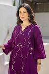 Shop_ASRUMO_Purple Chanderi Embroidery V-neck Royal Plum Co-ord Set _Online_at_Aza_Fashions