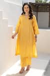 Buy_ASRUMO_Mustard Chanderi Embroidery V-neck Marigold Glow Co-ord Set _Online_at_Aza_Fashions