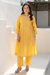 Buy_ASRUMO_Mustard Chanderi Embroidery V-neck Marigold Glow Co-ord Set _at_Aza_Fashions