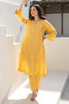 ASRUMO_Mustard Chanderi Embroidery V-neck Marigold Glow Co-ord Set _at_Aza_Fashions