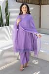 Buy_ASRUMO_Mauve Denim Embroidery V-neck Lavender Breeze Kurta Set _Online_at_Aza_Fashions