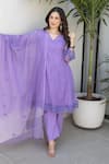 ASRUMO_Mauve Denim Embroidery V-neck Lavender Breeze Kurta Set _at_Aza_Fashions