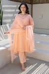 ASRUMO_Peach Embroidery V-neck Doriya Kurta Set _Online_at_Aza_Fashions
