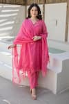 Shop_ASRUMO_Pink Embroidery V-neck Gulnaar Doriya Kurta Set _Online_at_Aza_Fashions