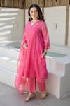 ASRUMO_Pink Embroidery V-neck Gulnaar Doriya Kurta Set _at_Aza_Fashions