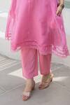 ASRUMO_Pink Embroidery V-neck Gulaab Doriya Kurta Set _Online_at_Aza_Fashions