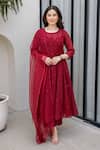 Buy_ASRUMO_Maroon Cotton Embroidery Round Neck Mulberry Anarkali Set _at_Aza_Fashions
