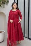 Buy_ASRUMO_Maroon Cotton Embroidery Round Neck Mulberry Anarkali Set _Online_at_Aza_Fashions