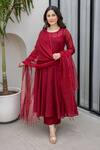 ASRUMO_Maroon Cotton Embroidery Round Neck Mulberry Anarkali Set _at_Aza_Fashions