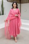 ASRUMO_Pink Cotton Mirrors Round Neck Neon Mulmul Anarkali Set _Online_at_Aza_Fashions