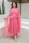 Buy_ASRUMO_Pink Cotton Mirrors Round Neck Neon Mulmul Anarkali Set _Online_at_Aza_Fashions