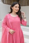 ASRUMO_Pink Cotton Mirrors Round Neck Neon Mulmul Anarkali Set _at_Aza_Fashions