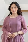 Buy_ASRUMO_Lilac Cotton Embroidery Round Neck Lavender Mist Mulmul Anarkali Set _Online_at_Aza_Fashions