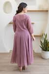 Shop_ASRUMO_Lilac Cotton Embroidery Round Neck Lavender Mist Mulmul Anarkali Set _at_Aza_Fashions