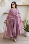 ASRUMO_Lilac Cotton Embroidery Round Neck Lavender Mist Mulmul Anarkali Set _at_Aza_Fashions