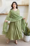 Buy_ASRUMO_Olive Green Cotton Mirrors, Embroidery Round Neck Mulmul Anarkali Suit Set _Online_at_Aza_Fashions