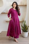 ASRUMO_Magenta Cotton Sequins Round Neck Mulmul Anarkali Suit Set _Online_at_Aza_Fashions