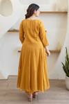 Shop_ASRUMO_Mustard Cotton Embroidery, Sequins Round Neck Sunlit Mulmul Anarkali Set _at_Aza_Fashions