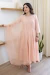 Shop_ASRUMO_Peach Cotton Embroidery Round Neck Blush Mulmul Anarkali Set _Online_at_Aza_Fashions