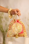 Shop_5elements_Orange Embroidery, Tassels Designer Mayra Peach Potli Bag _at_Aza_Fashions