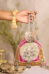 Shop_5elements_Pink Embroidery, Zari Designer Potli Bag _at_Aza_Fashions