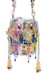 5elements_Silver Embroidery, Tassels, Applique Mahiya Embellished Potli Handbag _at_Aza_Fashions