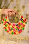 Buy_5elements_Multi Color Pom-poms, Fabric Flowers Designer Handbag _at_Aza_Fashions
