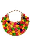 Shop_5elements_Multi Color Pom-poms, Fabric Flowers Designer Handbag _at_Aza_Fashions