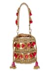 Shop_5elements_Gold Zari, Tassels, Fabric Flowers Pompom Handbag _at_Aza_Fashions
