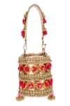 Shop_5elements_Gold Zari, Tassels, Fabric Flowers Pompom Handbag _Online_at_Aza_Fashions