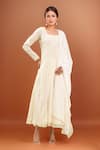 Buy_Samyukta Singhania_White Chinon, Georgette Embroidery Round Neck Anarkali Suit Set _at_Aza_Fashions
