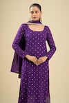 Naintara Bajaj_Purple Georgette, Cotton Embroidery Scoop Neck Stripe Gown Suit Set _Online_at_Aza_Fashions