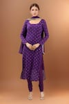 Buy_Naintara Bajaj_Purple Georgette, Cotton Embroidery Scoop Neck Stripe Gown Suit Set _at_Aza_Fashions