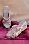 Buy_AROUND ALWAYS_Pink Embroidery, Sequins Designer Ada Wedge _at_Aza_Fashions