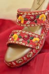 AROUND ALWAYS_Red Embroidery Angan Wedge With _Online_at_Aza_Fashions