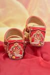 Buy_AROUND ALWAYS_Red Embroidery Angan Wedge With _Online_at_Aza_Fashions